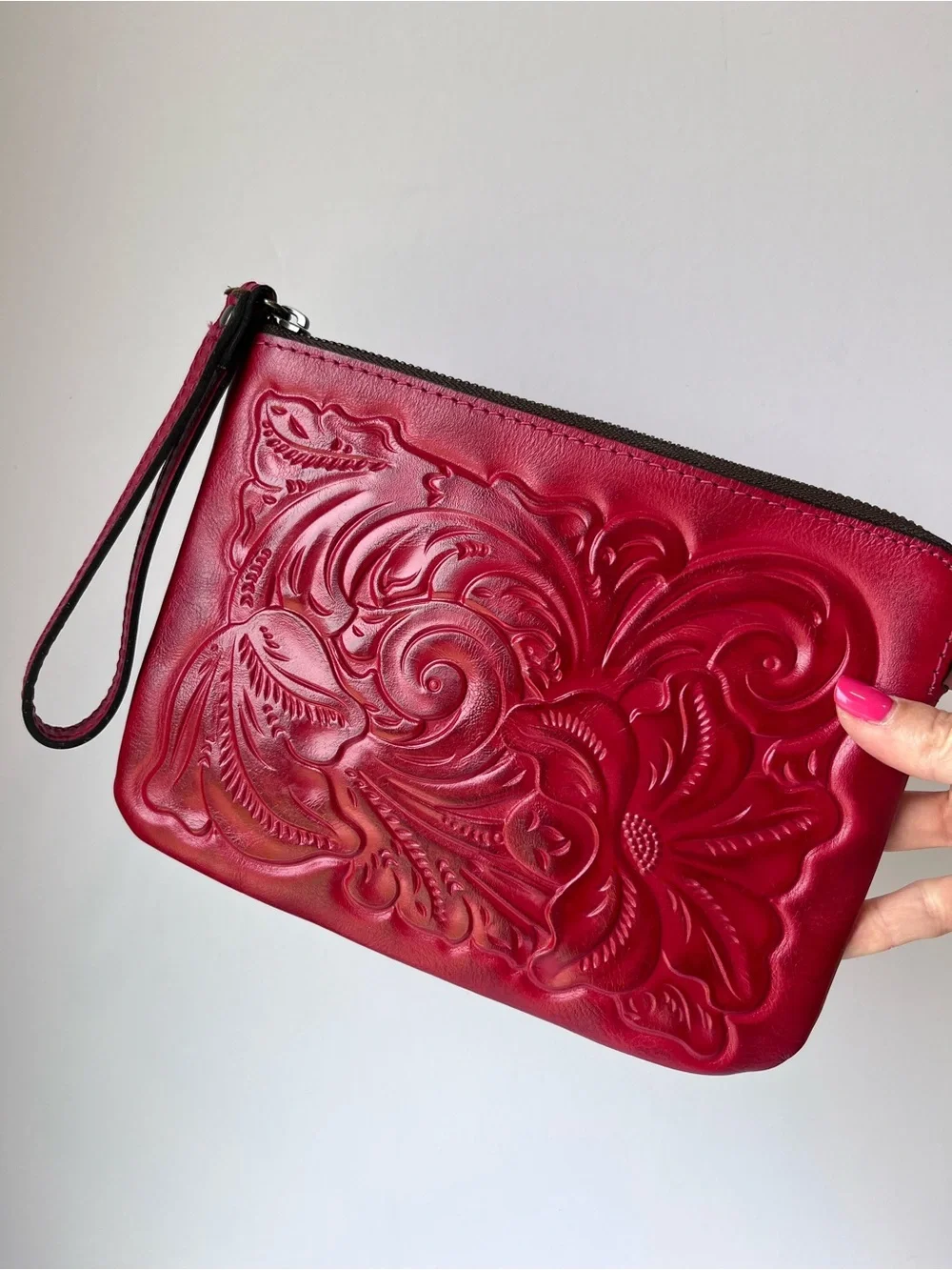 Patricia Nash Cassini Red Tooled Leather Wristlet